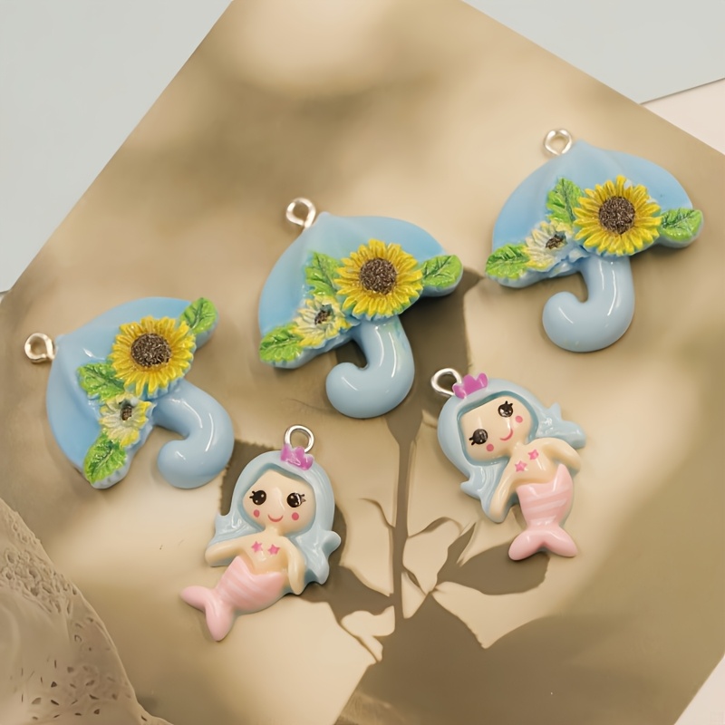 12pcs Cute Cartoon Flower Umbrellas DIY Resin Pendants Set